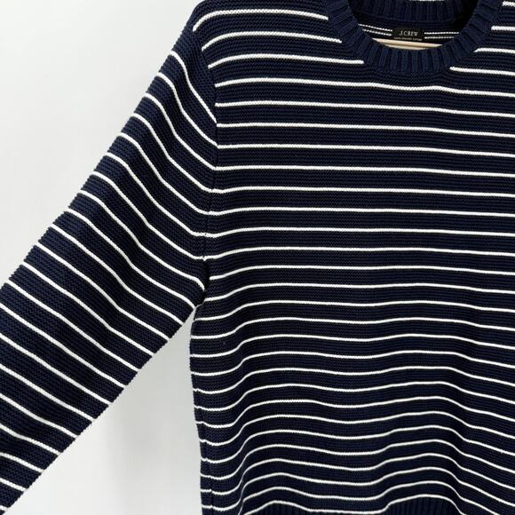 J Crew Mens 100% Organic Cotton Navy Stripe Sweater Thick Cozy Size Large - Picture 3 of 6